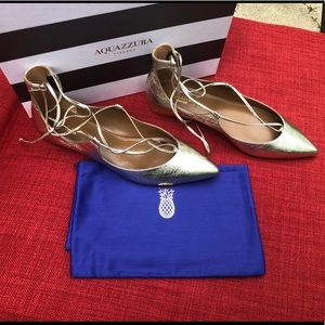 Aquazzura Gold Christy Ballet Flats